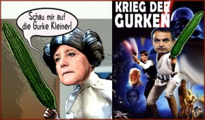 Prinzessin Angie fuchtelt furchteinflößend mit einem Gurkenschwert