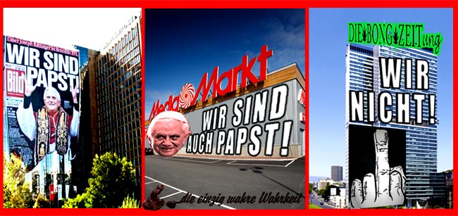 Bildzeitung mit Wir sind Papst Flagge in Berlin Kreuzberg