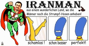 Iranman kämpft für eine bessere Welt und für angemessene Bein- und Gesichtsbekleidung.